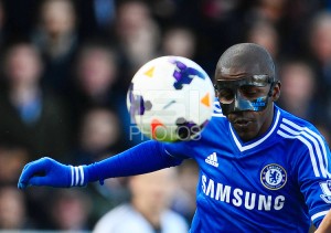 Ramires of Chelsea plays with a personalised protective mask